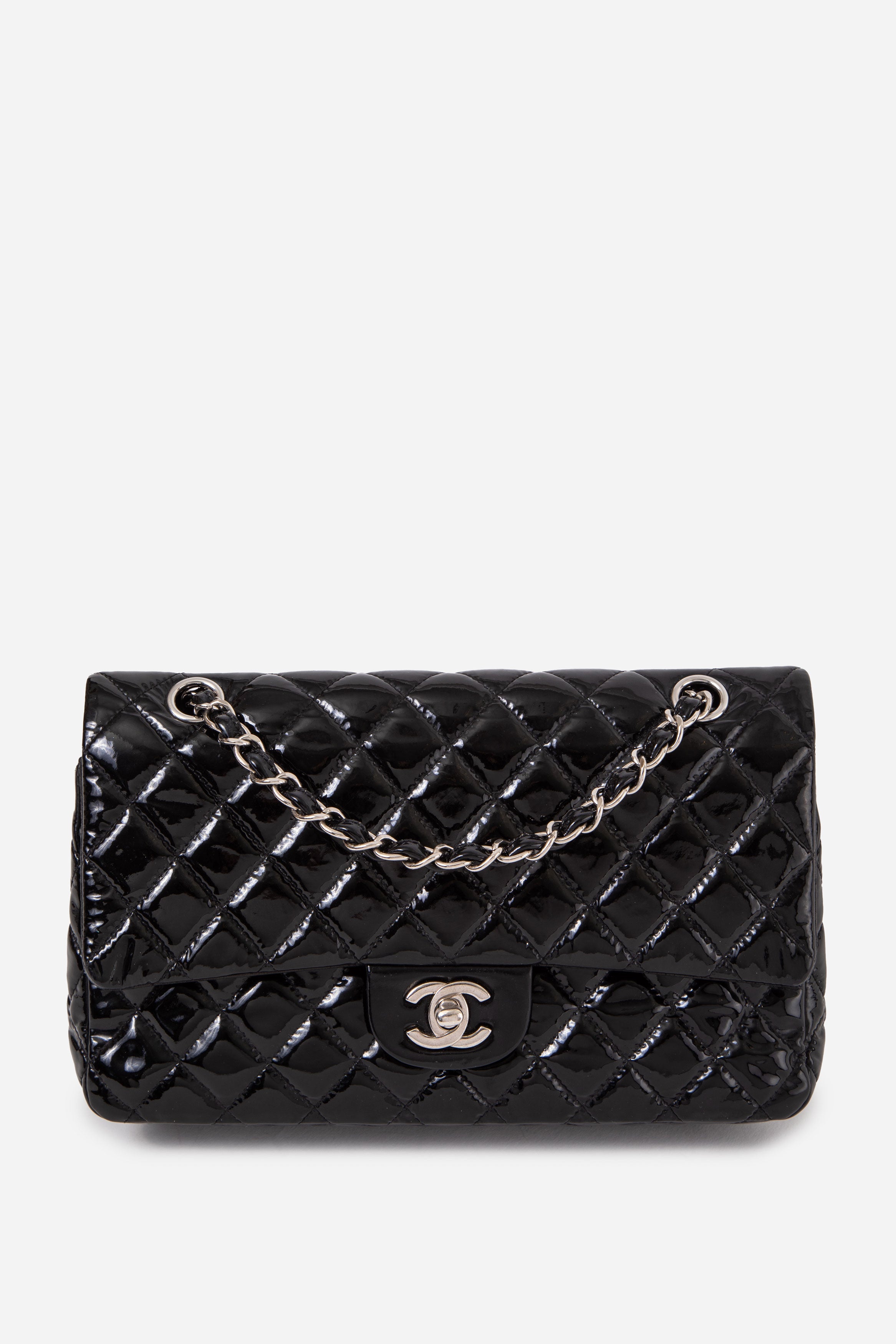 Pre-Owned Chanel Black Medium Patent Classic Double Flap Bag