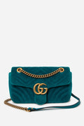 Gucci Blue Velvet Medium GG Marmont Shoulder Bag