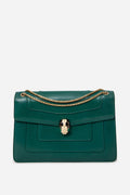 BVLGARI Green Leather Medium Serpenti Forever Shoulder Bag