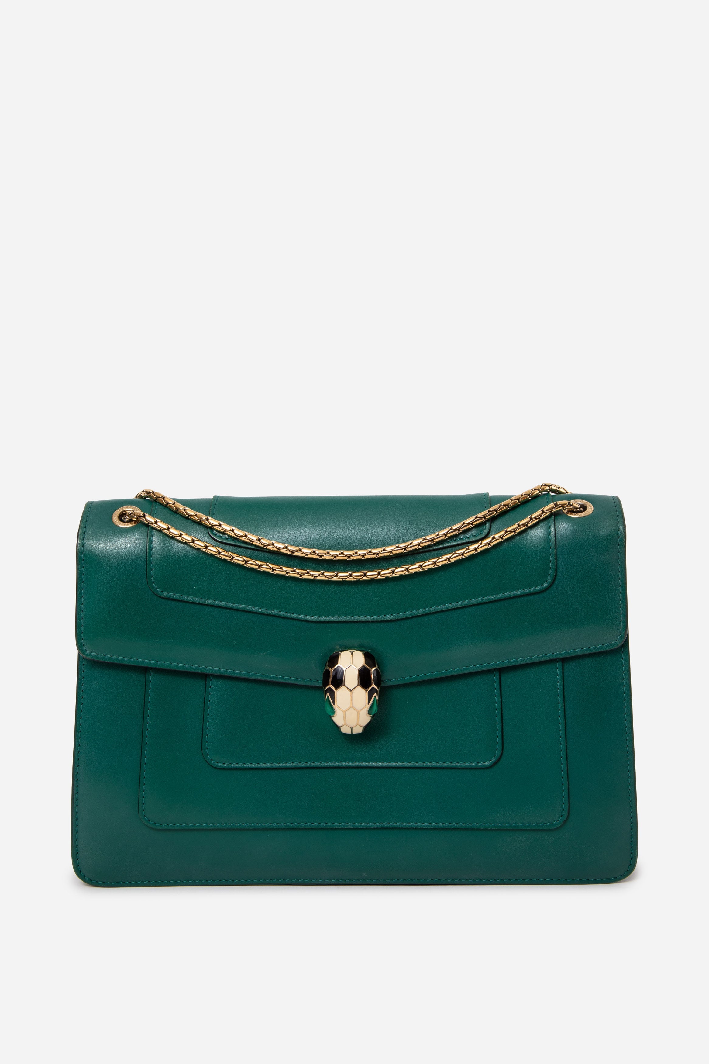 BVLGARI Green Leather Medium Serpenti Forever Shoulder Bag