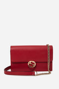 Gucci Red Leather GG Interlocking Wallet On Chain