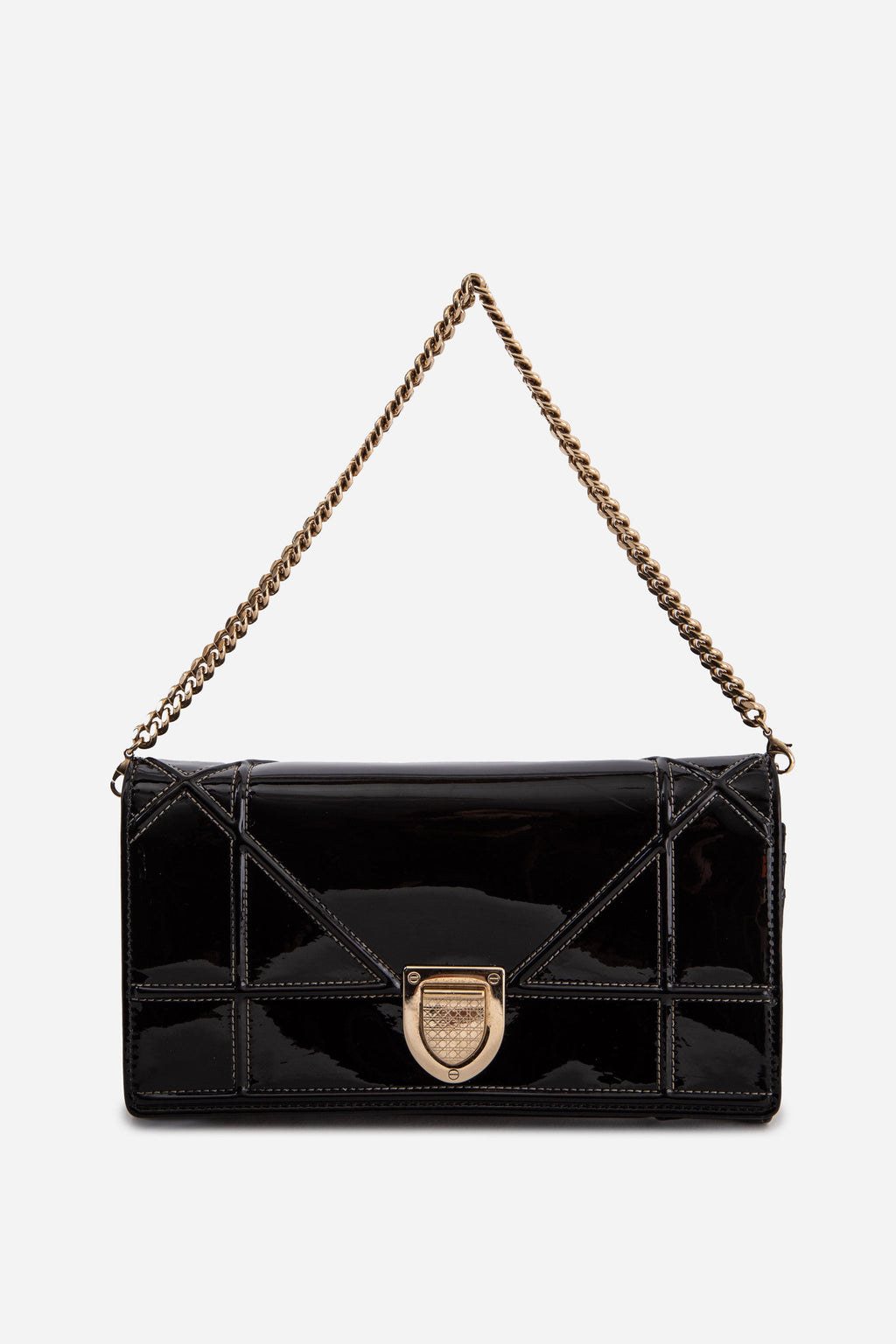 Dior 2015 Black Patent Diorama Chain Pouch