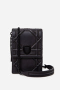 Christian Dior 2018 Black Matte Calfskin Studded Vertical Diorama Crossbody Bag