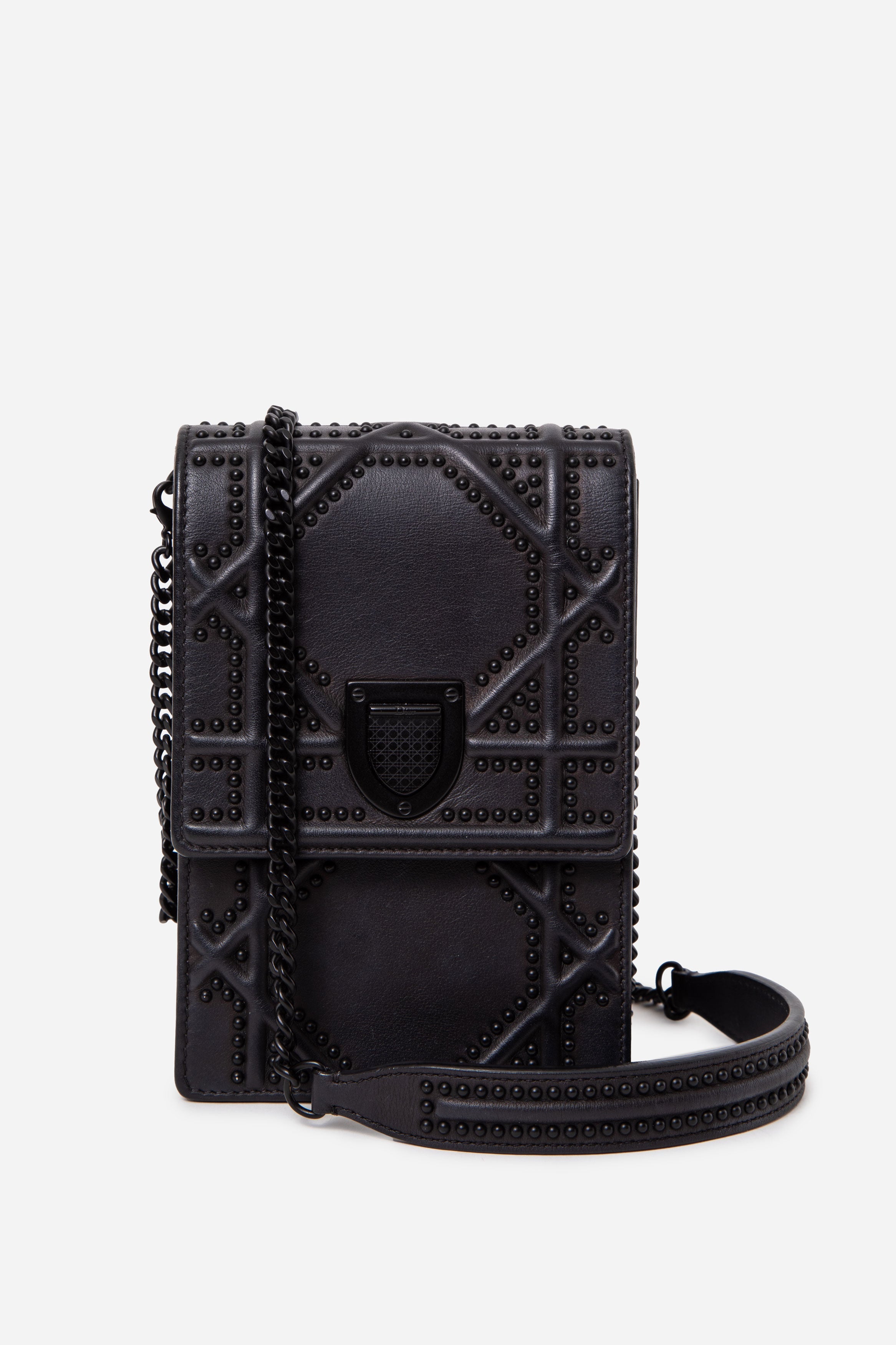 Christian Dior 2018 Black Matte Calfskin Studded Vertical Diorama Crossbody Bag