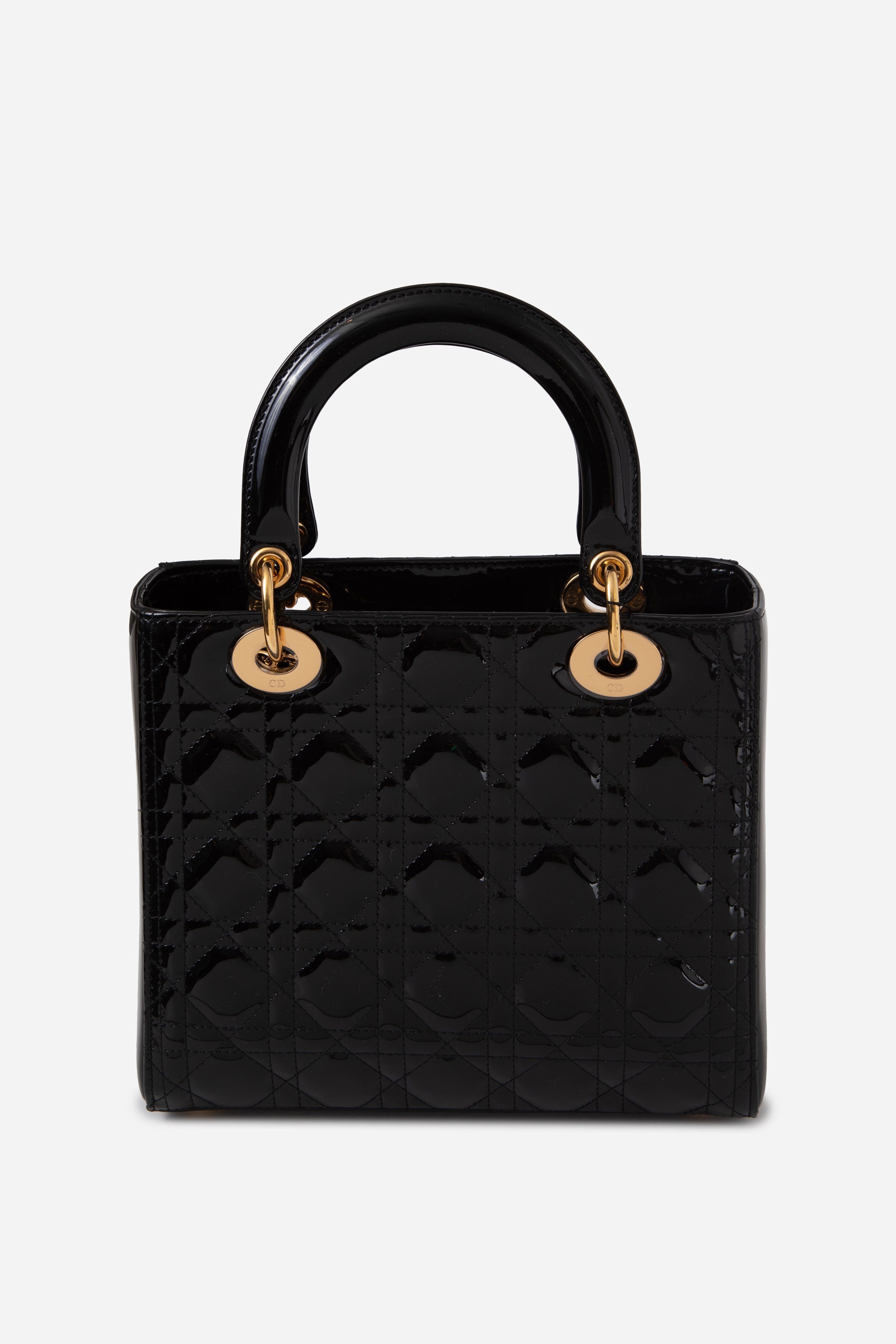 Christian Dior 2011 Black Medium Patent Lady Dior With Strap