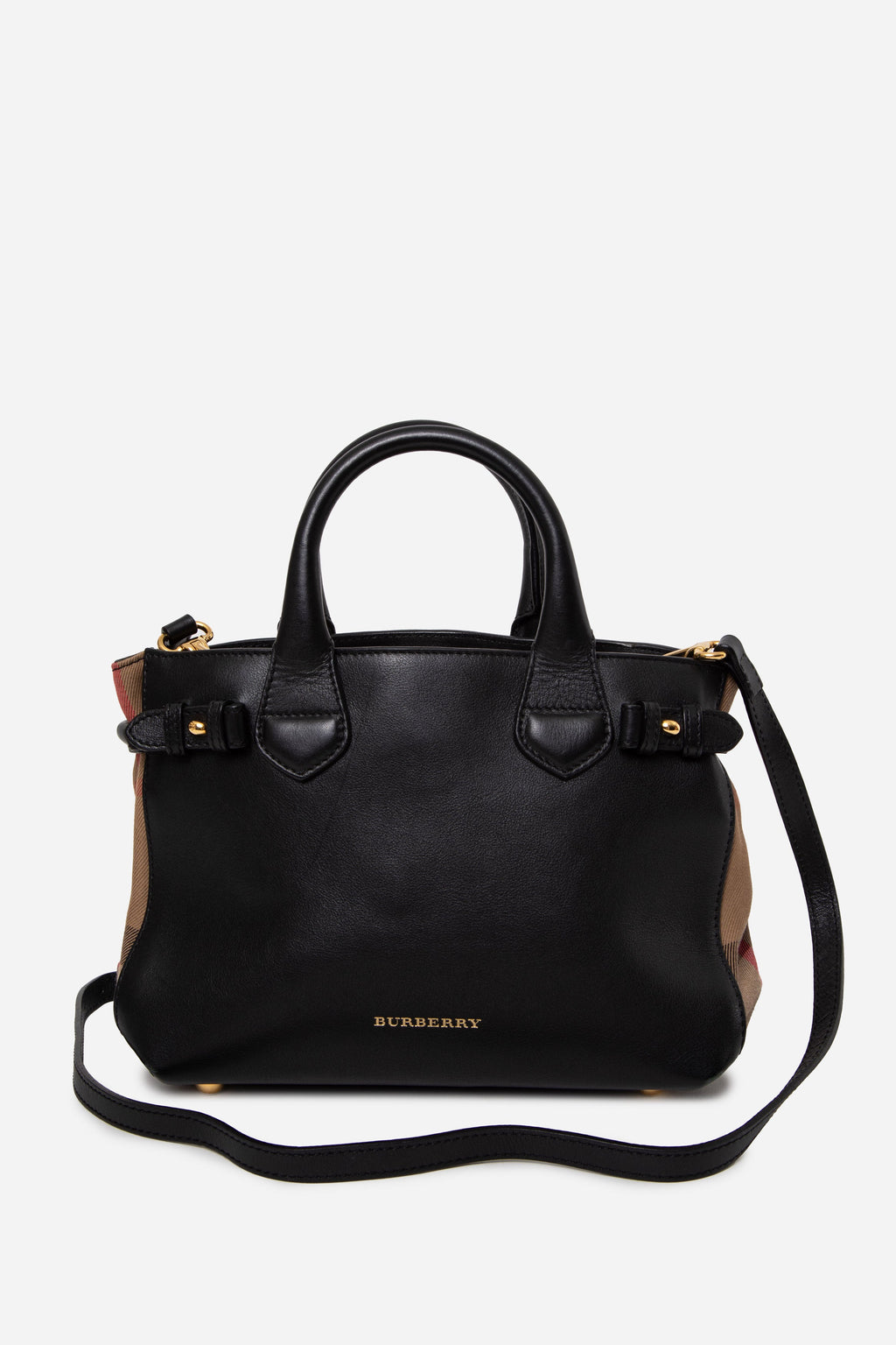 Burberry Black Calfskin/Canvas Small Banner Top Handle With Strap