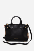 Burberry Black Calfskin/Canvas Small Banner Top Handle With Strap