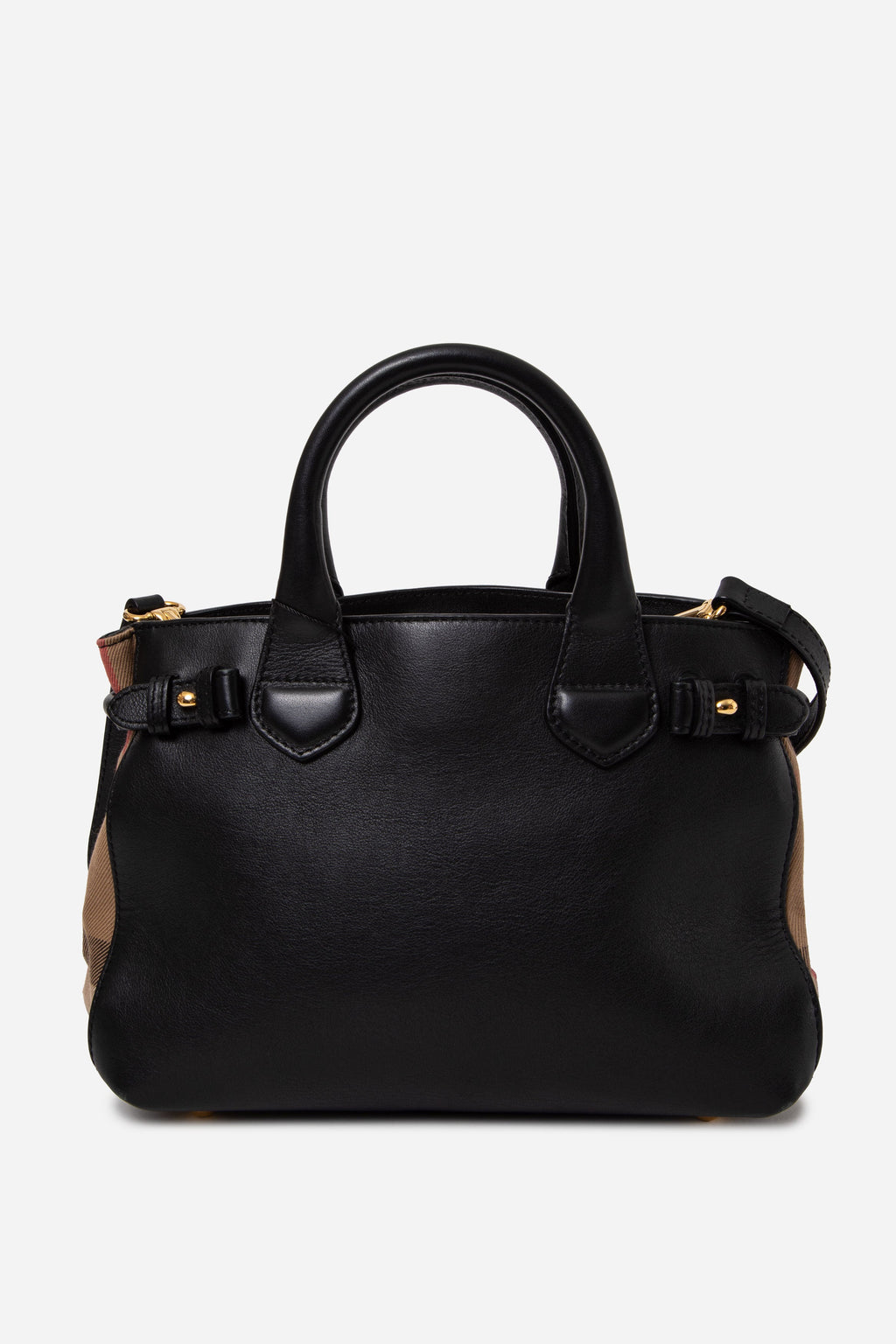 Burberry Black Calfskin/Canvas Small Banner Top Handle With Strap