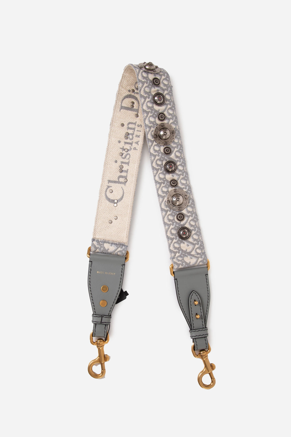 Dior Grey Oblique Studded Shoulder Strap