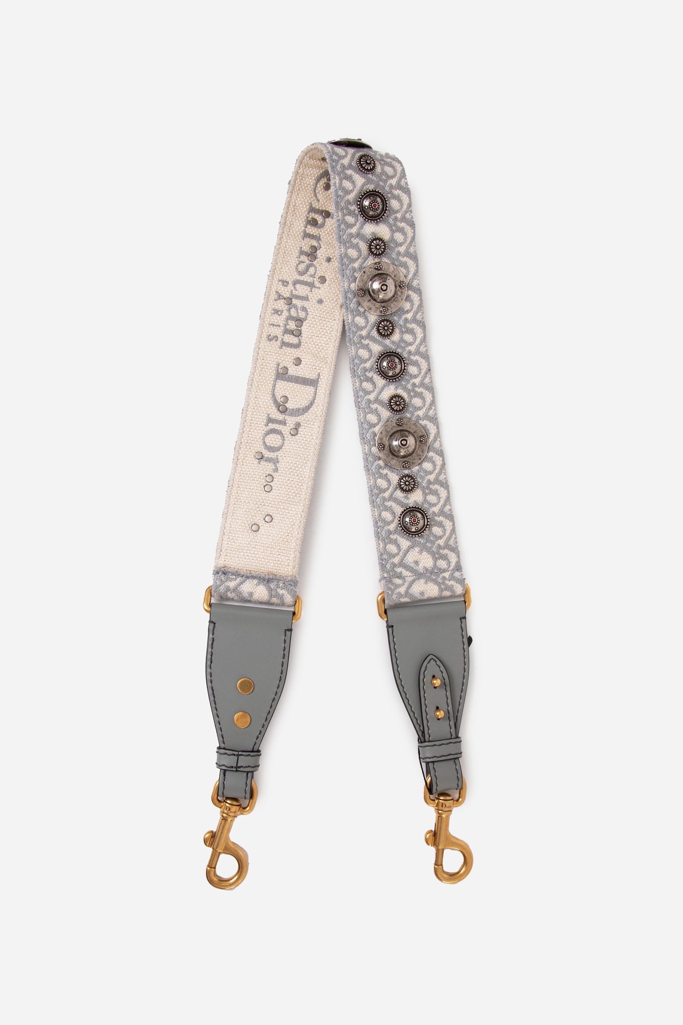 Dior Grey Oblique Studded Shoulder Strap