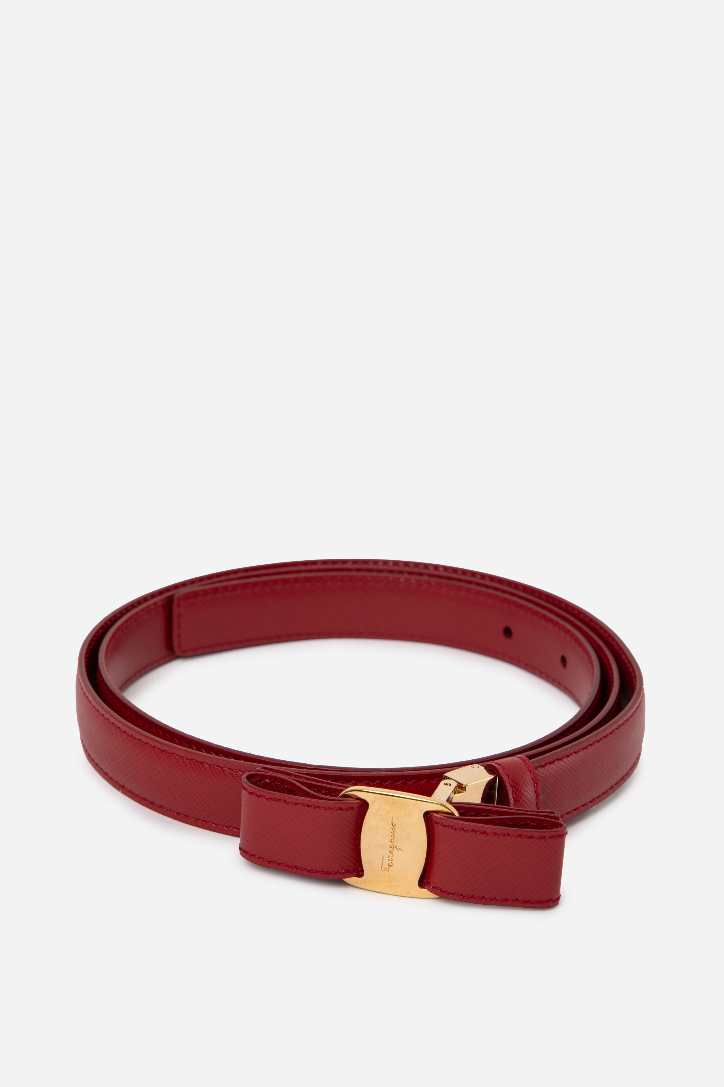 Salvatore Ferragamo Red Leather Bow Belt 100cm