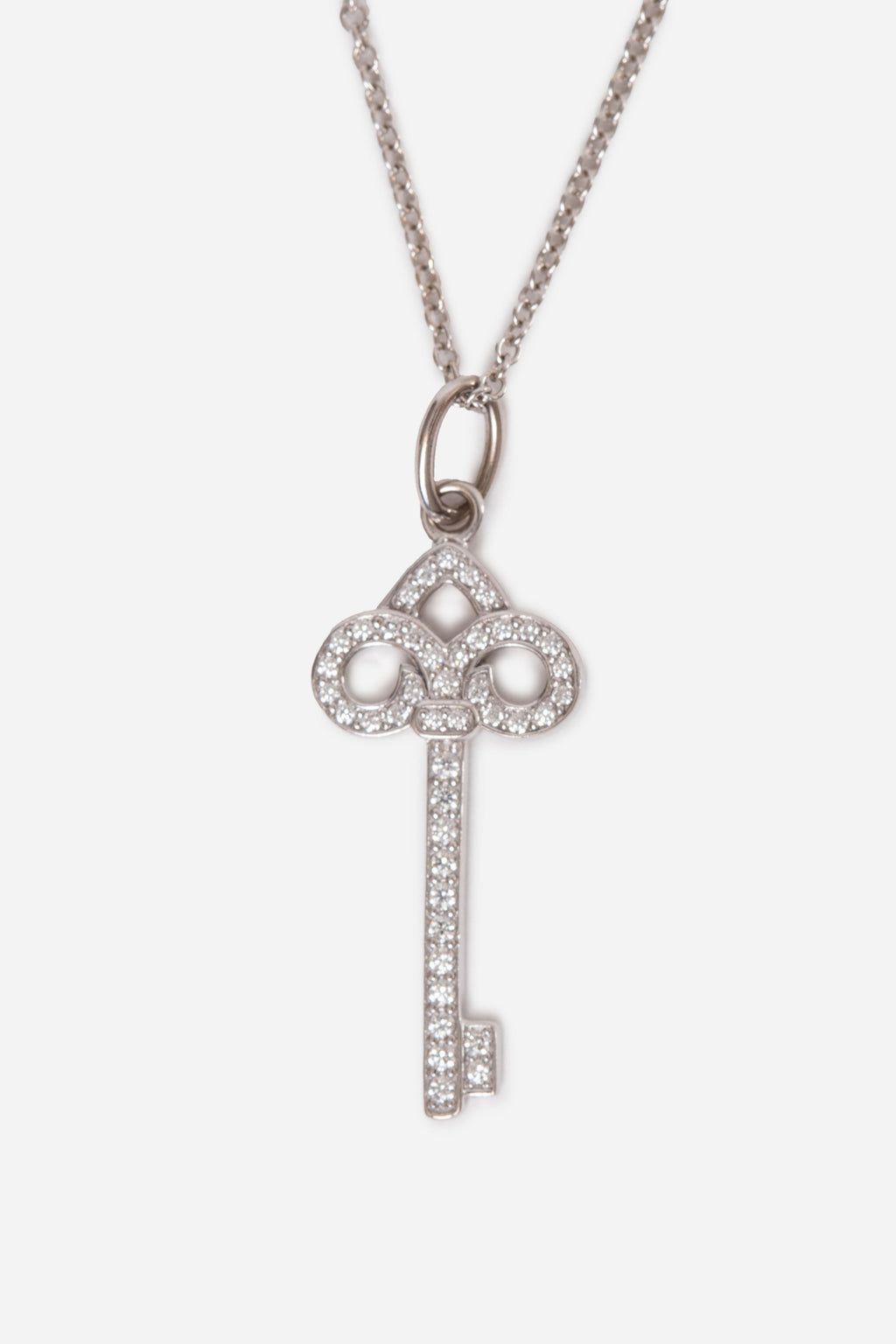 Tiffany & Co. Fleur de Lis Diamond Key AU750 White Gold With Chain
