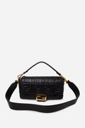 Fendi Black Nappa FF Embossed Large Baguette