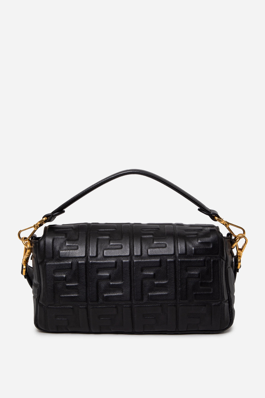 Fendi Black Nappa FF Embossed Large Baguette