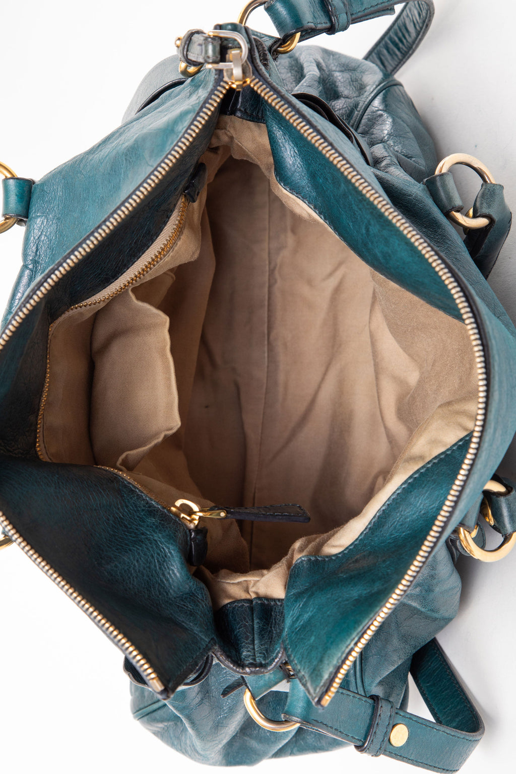 Miu Miu Large Vitello Lux Boston Calfskin Shoulder Bag Blue