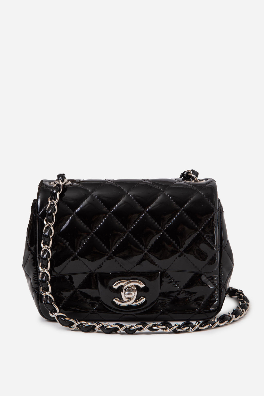 Pre-Owned Chanel Black Patent 2014-2015 Mini Square Crossbody Bag