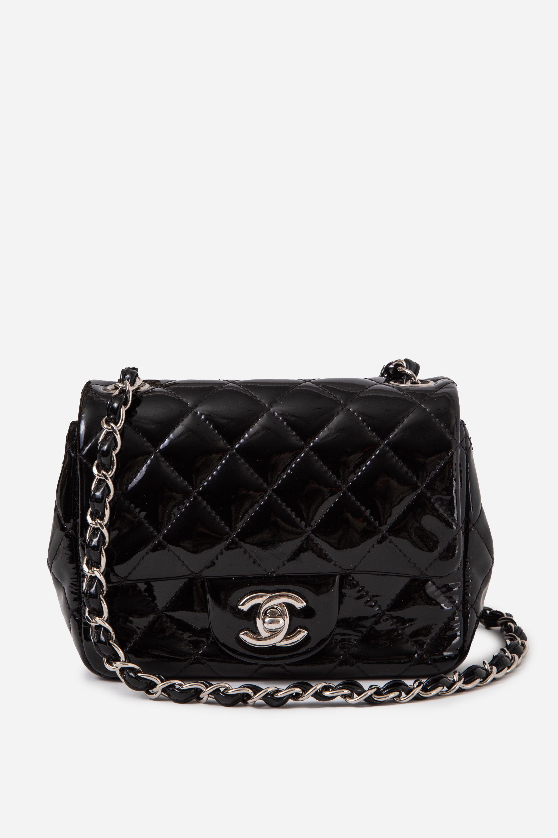 Pre-Owned Chanel Black Patent 2014-2015 Mini Square Crossbody Bag