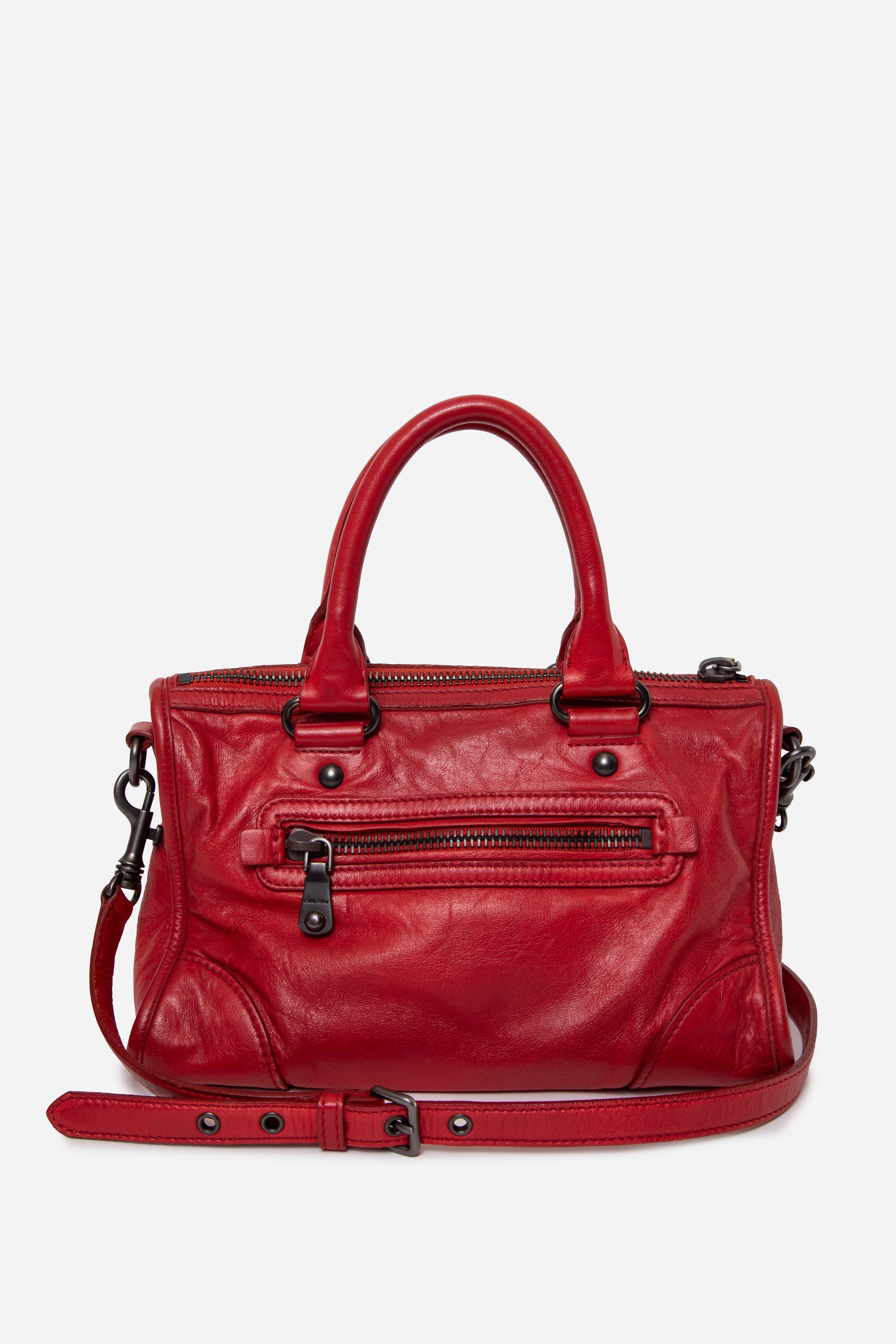 Miu Miu Red Leather Vitello Shoulder Bag W/strap