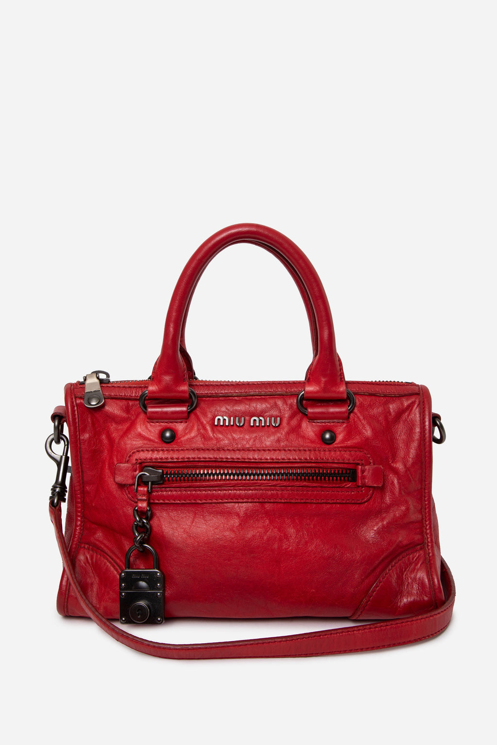 Miu Miu Red Leather Vitello Shoulder Bag W/strap