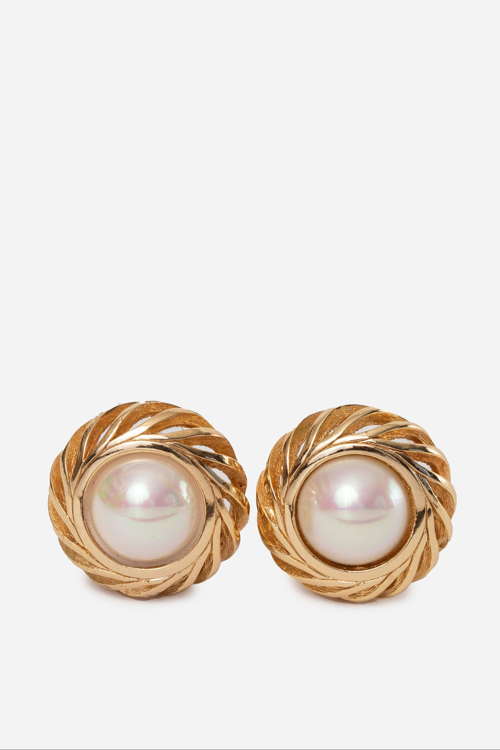 Christian Dior Faux Pearl Button Earrings Clip-On