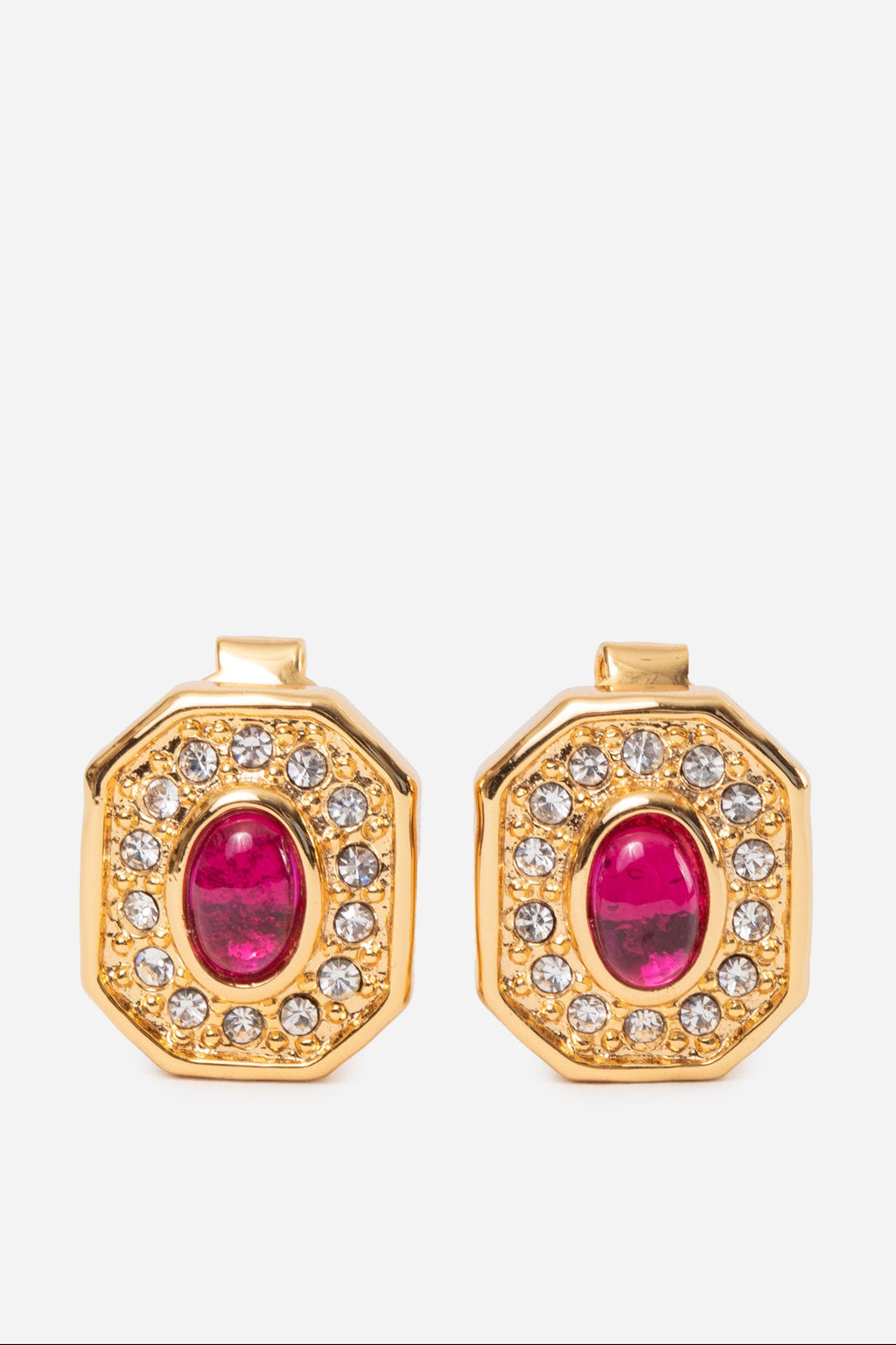 Dior Red Rhinestone Earrings Clip-on