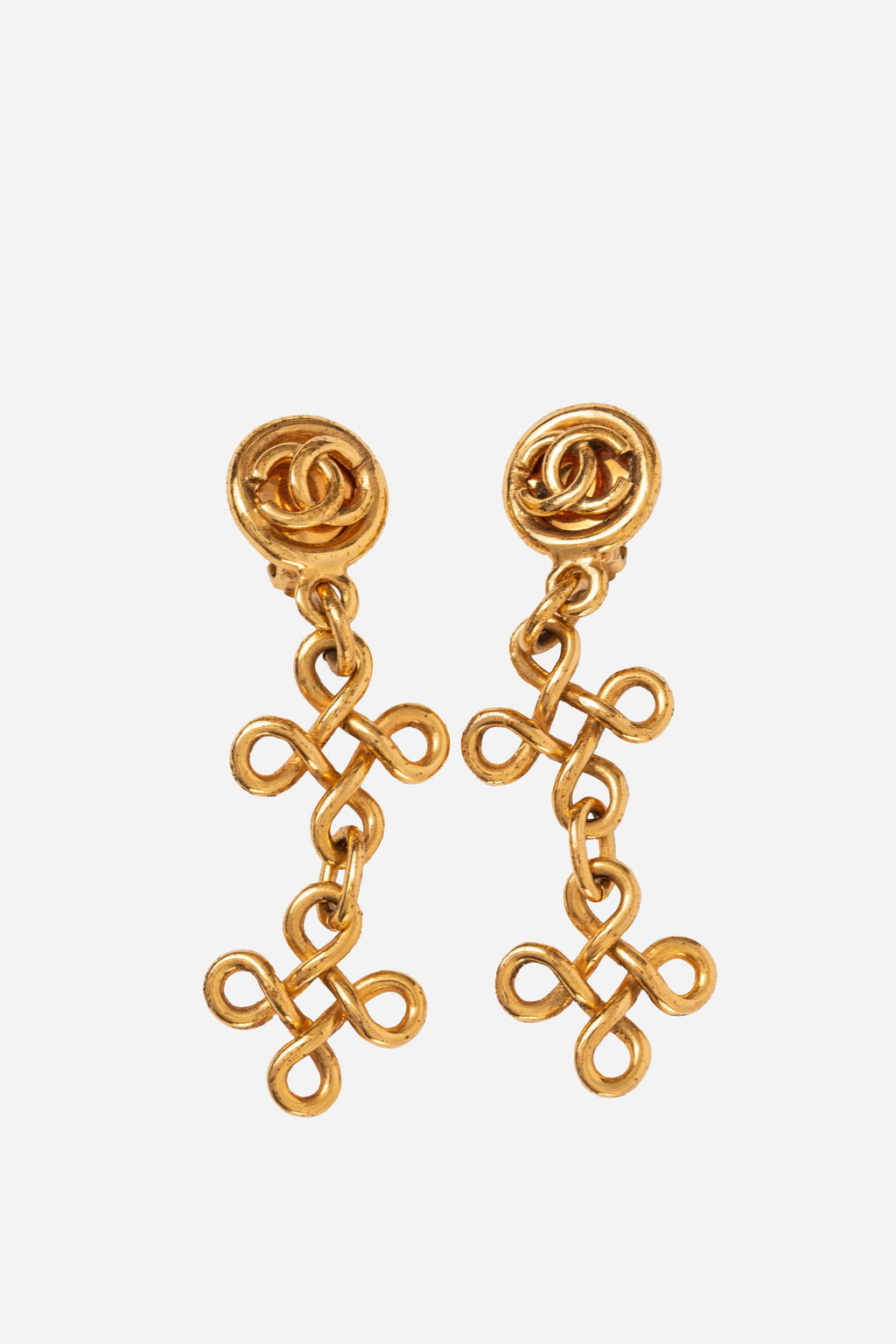 Pre-Owned CHANEL 1993 Dangle Earrings Gold Clip-On