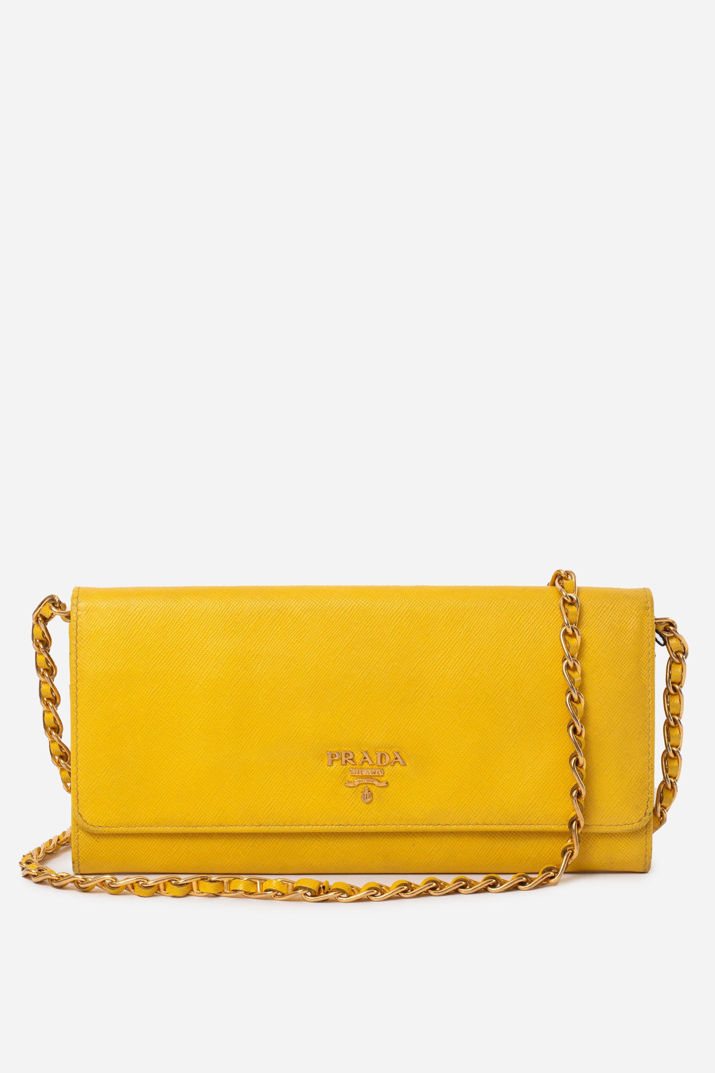 Prada Yellow Calfskin Wallet On Chain
