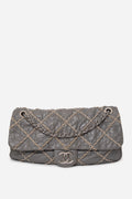 Pre-Owned Chanel 2010 Grey Calfskin Ultra Stitch Oversized Flap