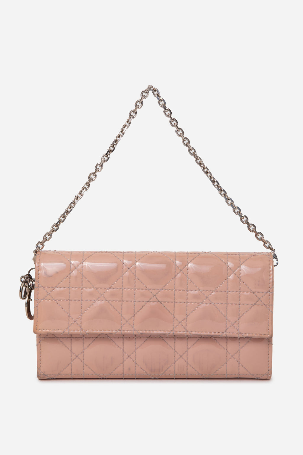 Christian Dior Beige Patent Cannage Rendezvous Chain Wallet