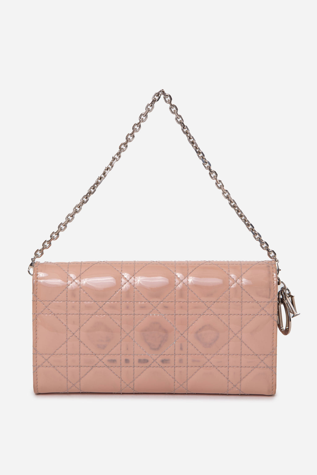 Christian Dior Beige Patent Cannage Rendezvous Chain Wallet