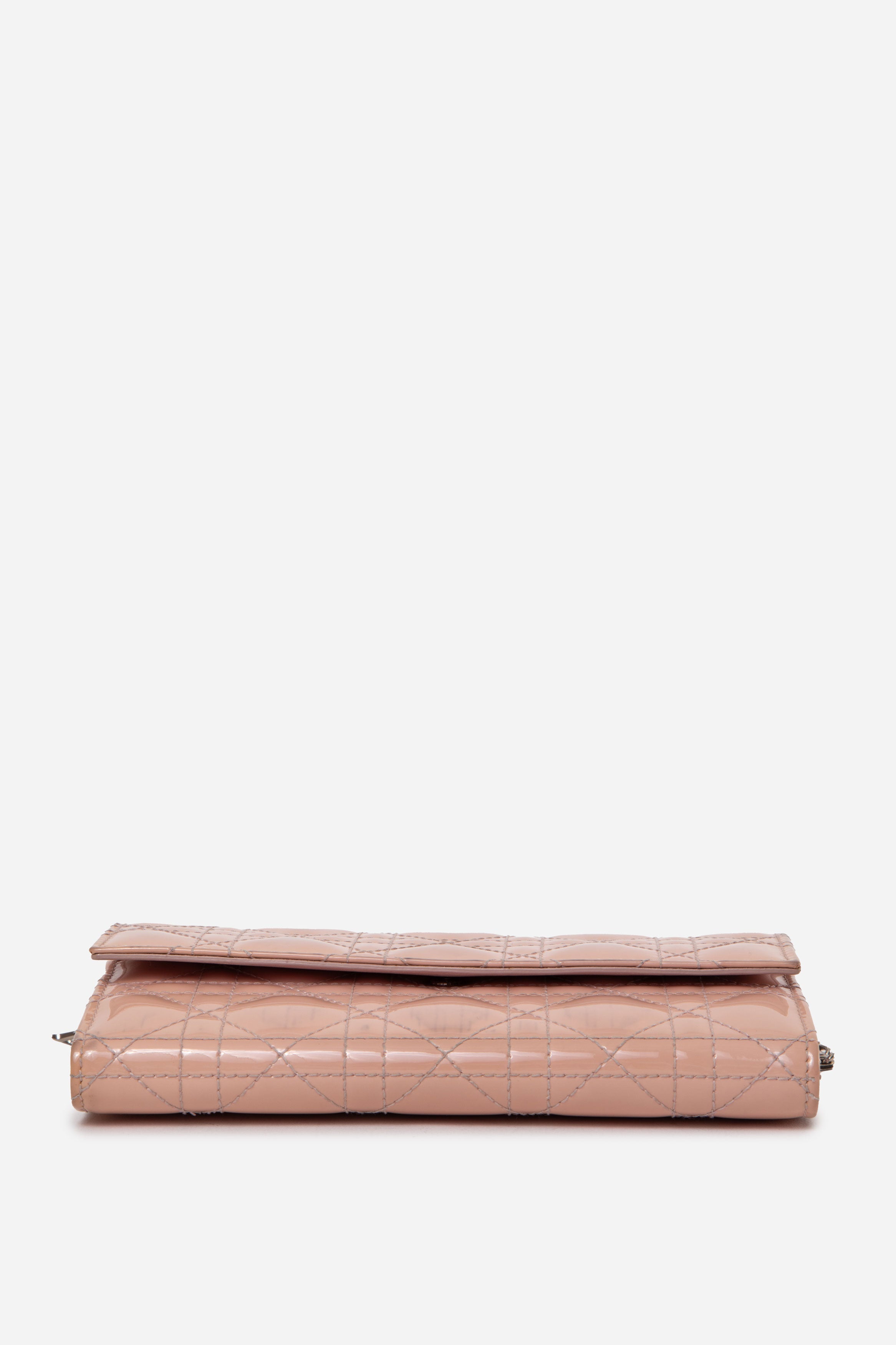 Christian Dior Beige Patent Cannage Rendezvous Chain Wallet