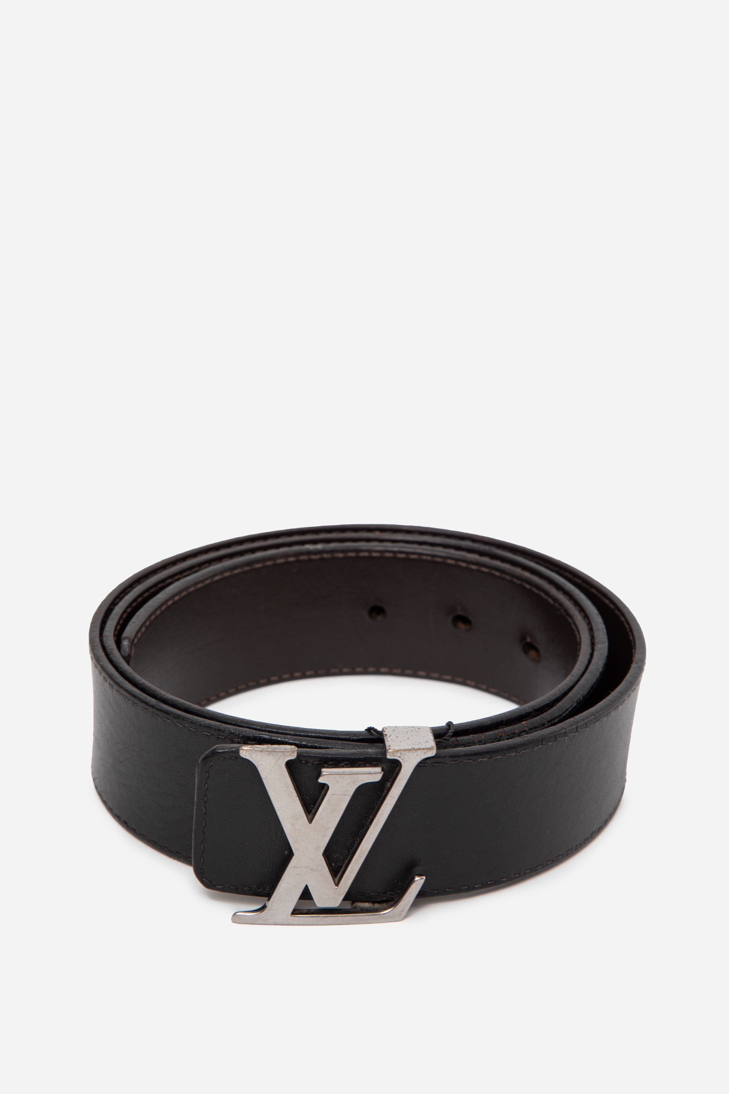 Louis Vuitton Black/Brown Leather Reversible LV Initiales Belt #90/36 38MM
