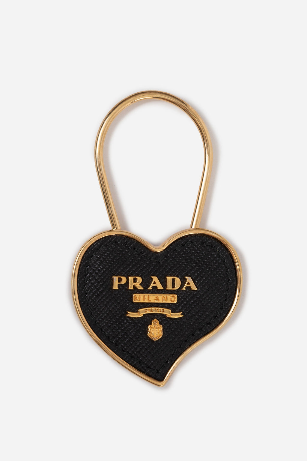 Prada Saffiano Leather Black Heart Logo Keyring
