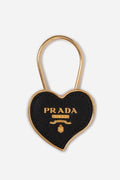 Prada Saffiano Leather Black Heart Logo Keyring