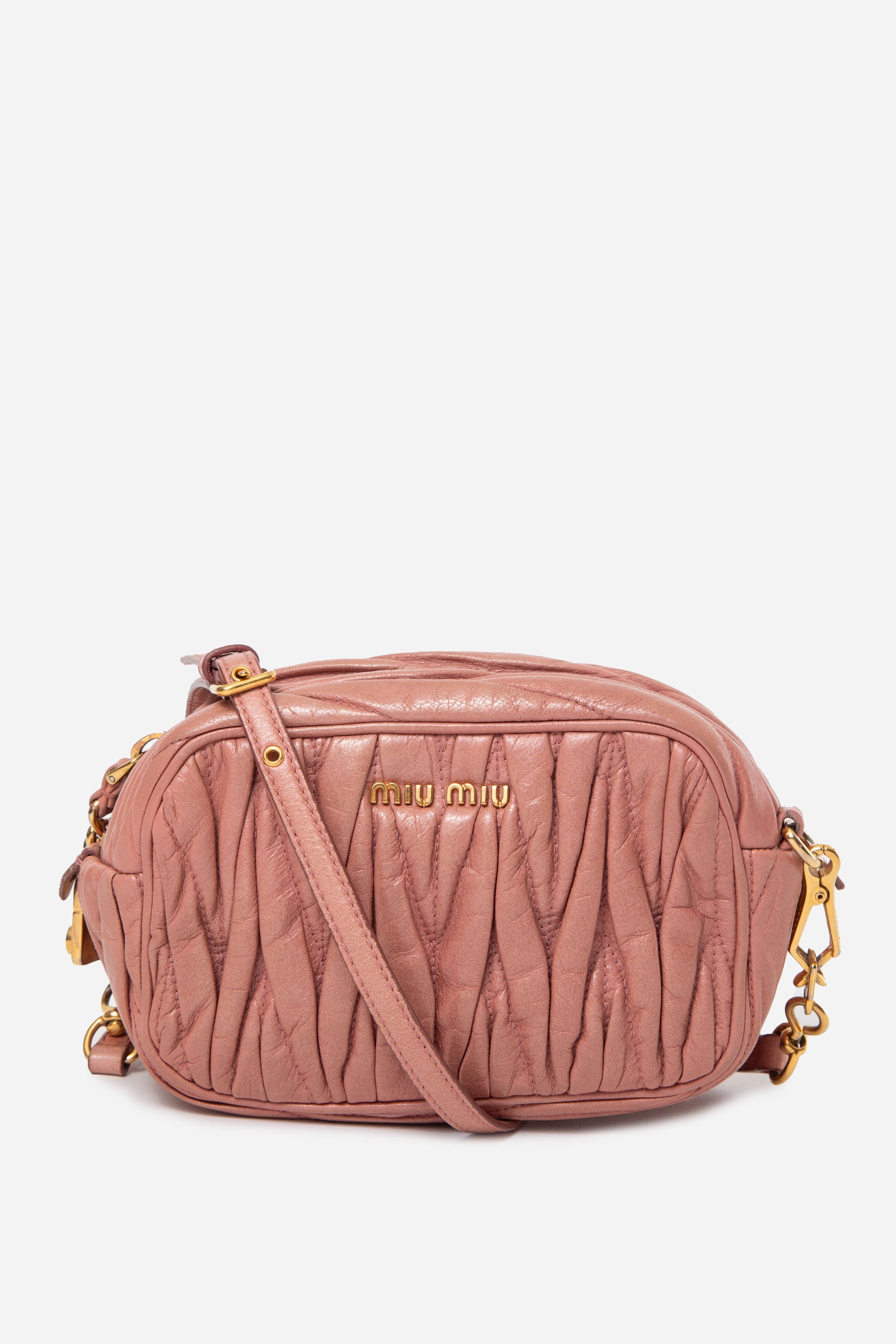 Miu Miu Pink Leather Matelasse Camera Crossbody Bag