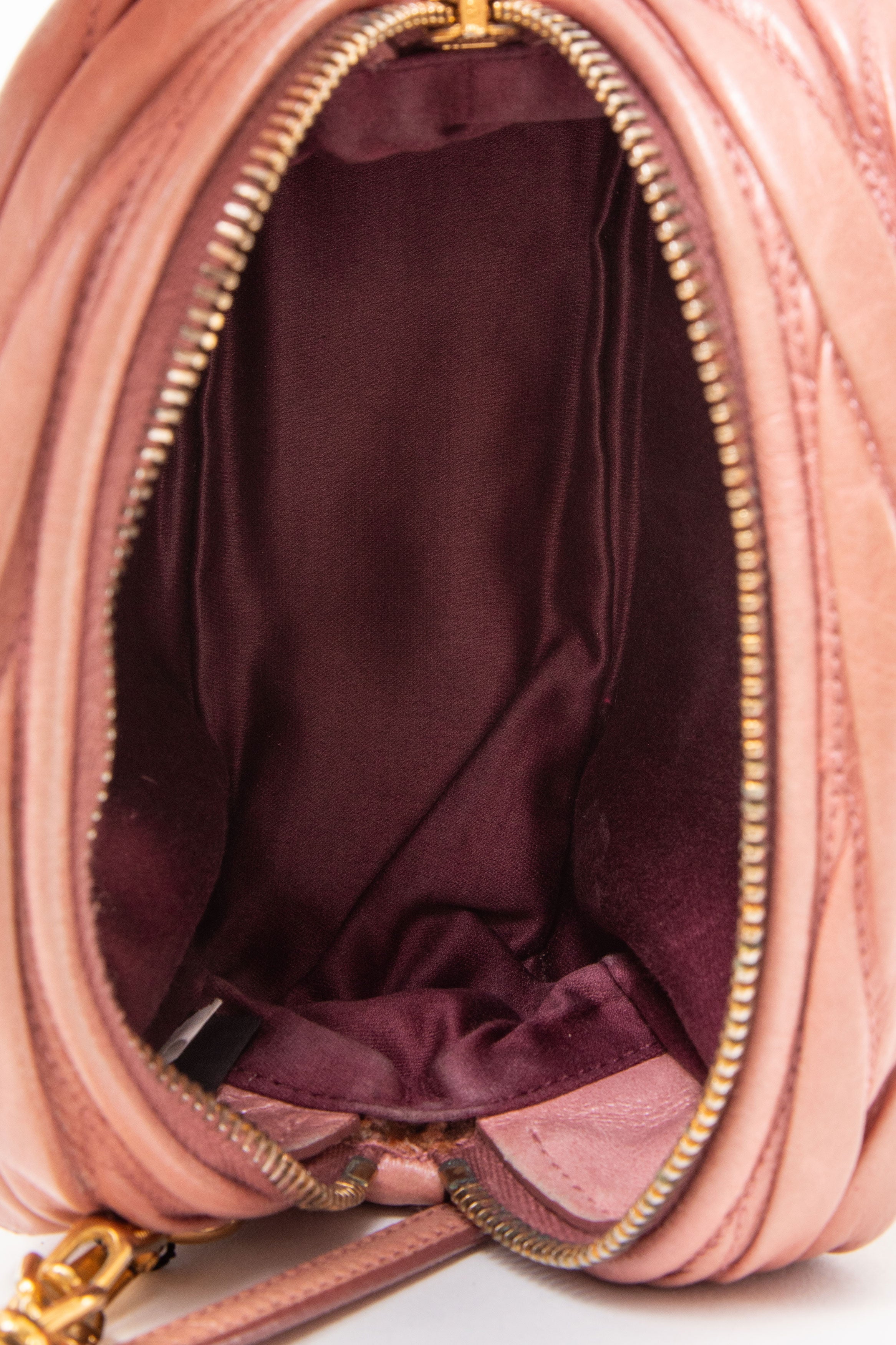 Miu Miu Pink Leather Matelasse Camera Crossbody Bag