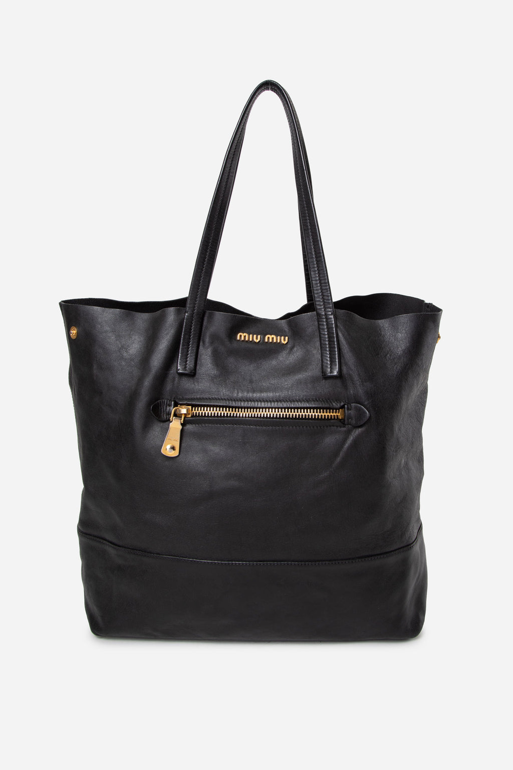 Miu Miu Black Vitello Soft Shopping Tote Bag