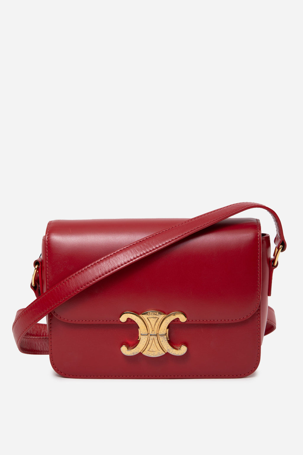 Celine 2019 Red Calfskin Teen Triomphe Shoulder Bag