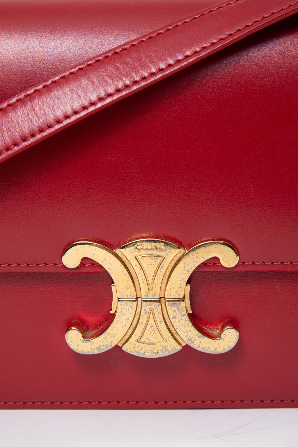 Celine 2019 Red Calfskin Teen Triomphe Shoulder Bag