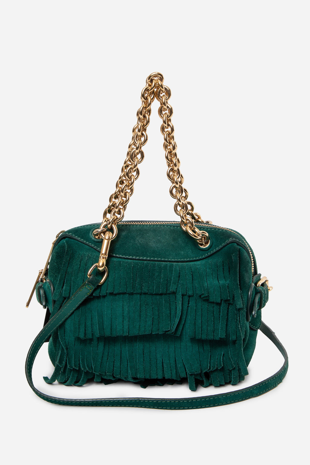 Burberry Green Suede Fringe Mini Chain Bag With Strap