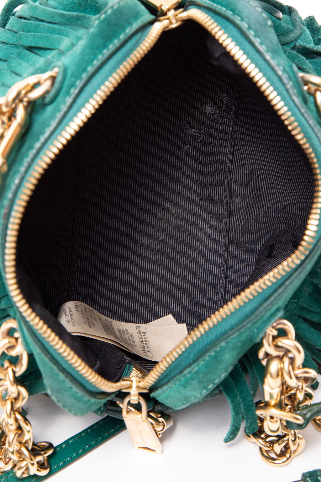 Burberry Green Suede Fringe Mini Chain Bag With Strap