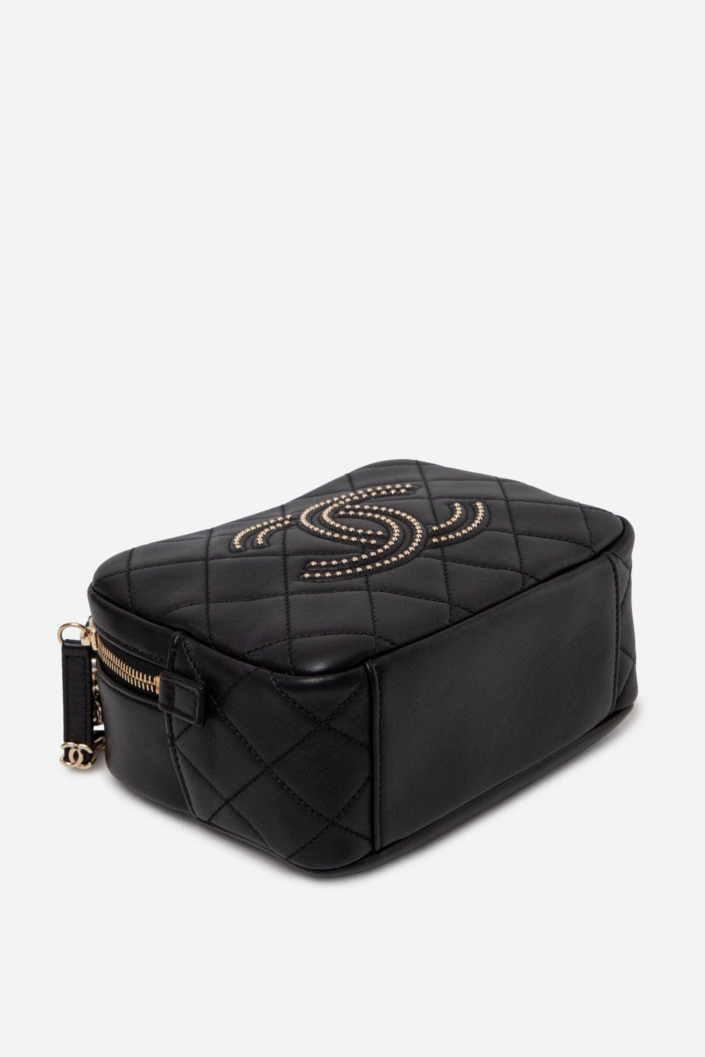 Pre-Owned Chanel Lambskin Quilted Studded Beauty Begins Bag Black