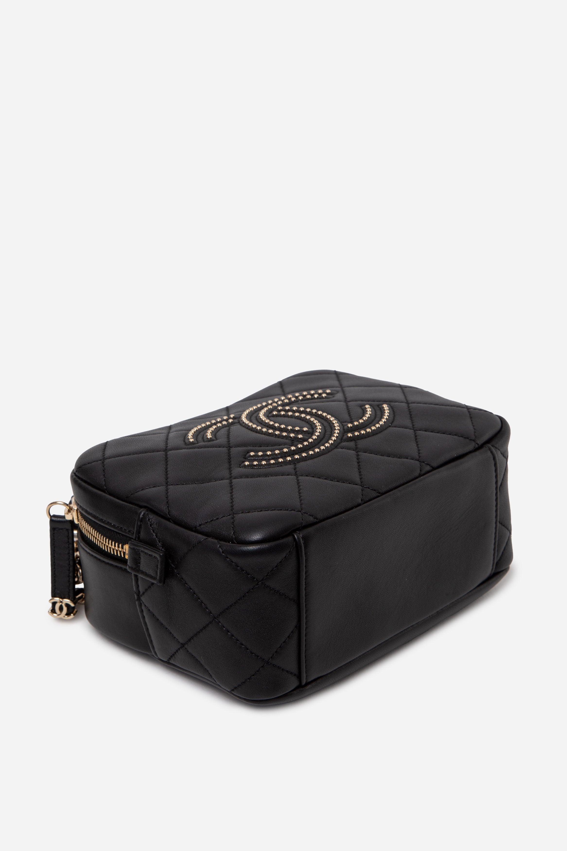 Pre-Owned Chanel Lambskin Quilted Studded Beauty Begins Bag Black