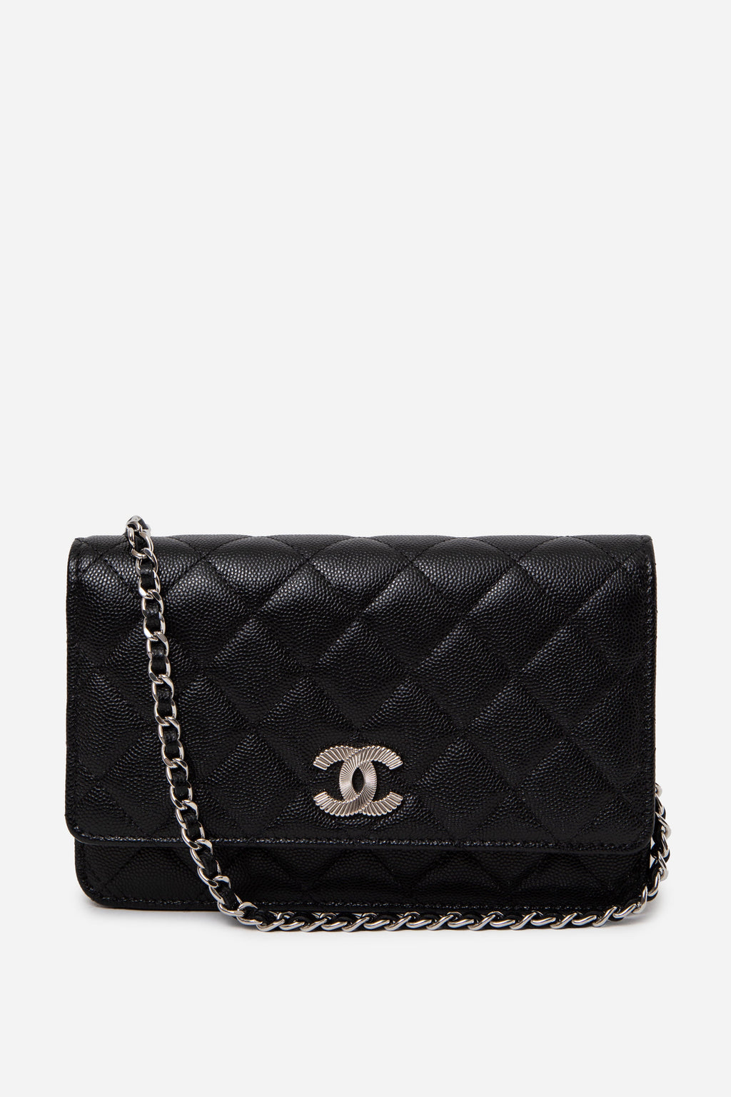 Pre-Owned Chanel 25C Black Caviar Wallet On Chain