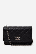 Pre-Owned Chanel 25C Black Caviar Wallet On Chain