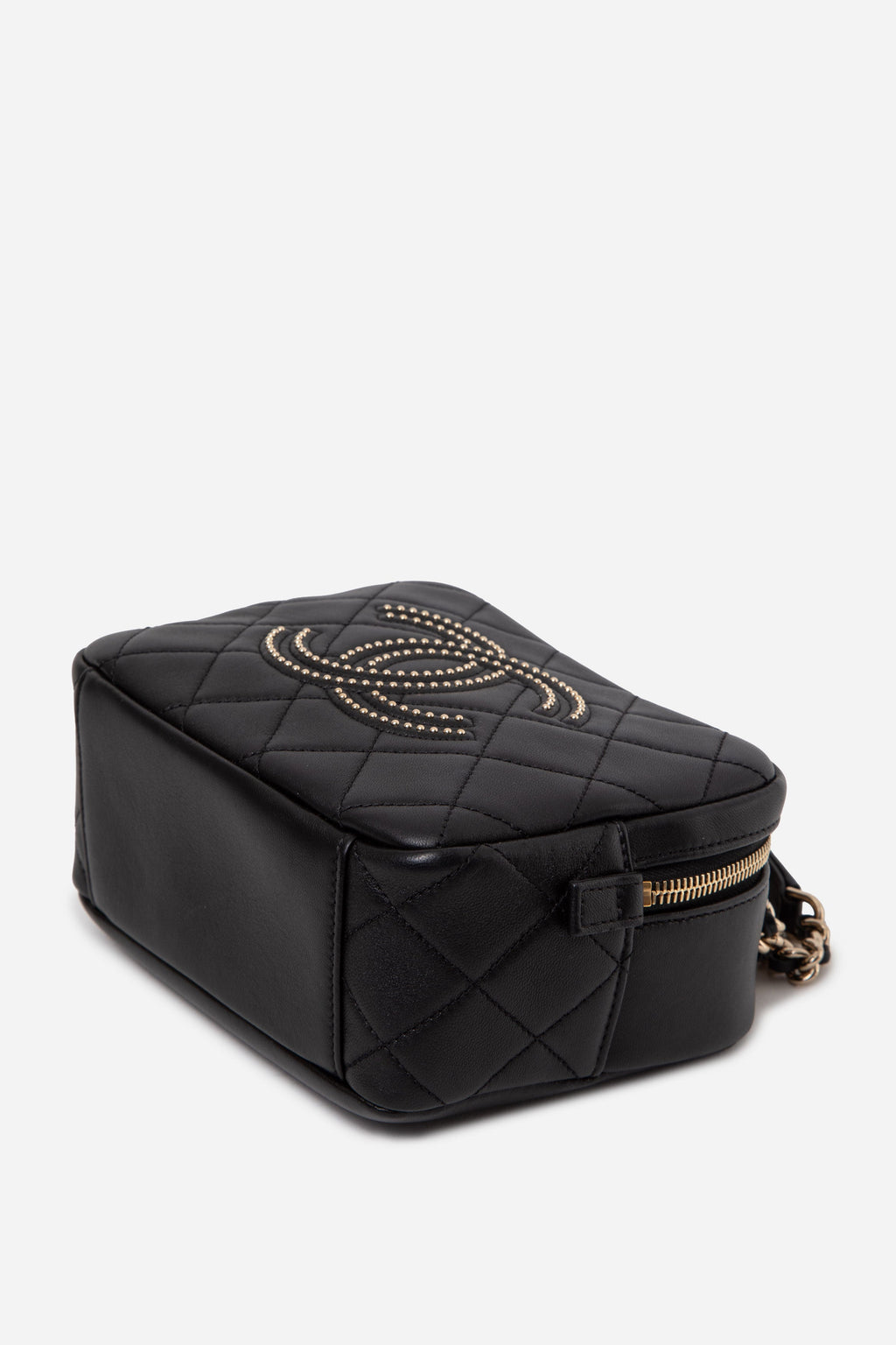 Pre-Owned Chanel Lambskin Quilted Studded Beauty Begins Bag Black