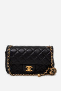 Pre-Owned CHANEL 2022 Lambskin Quilted CC Leather Pearl Crush Mini Rectangular Flap Black