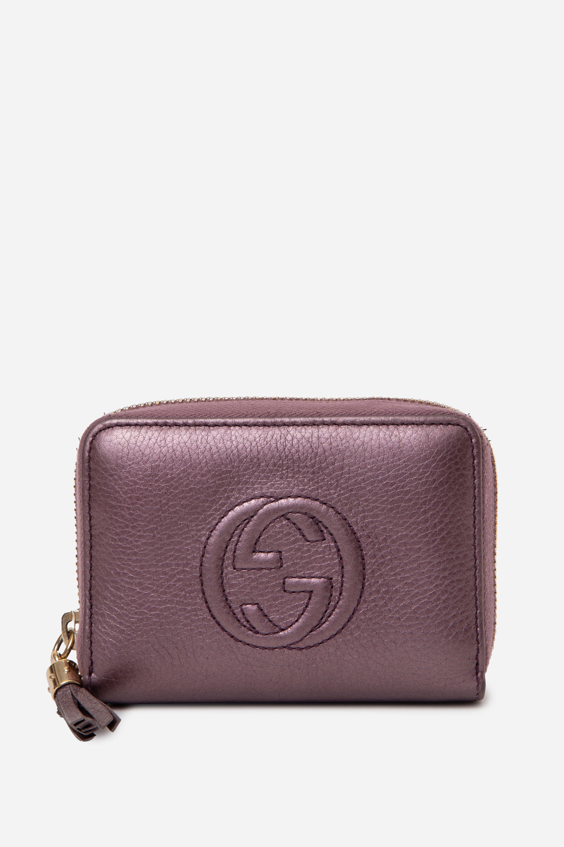 Gucci Vitello Range Soho Compact Disco Zip Around Wallet Purple