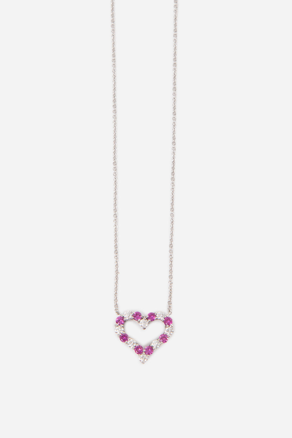 Tiffany Platinum Diamond Pink Sapphire Heart Pendant Necklace