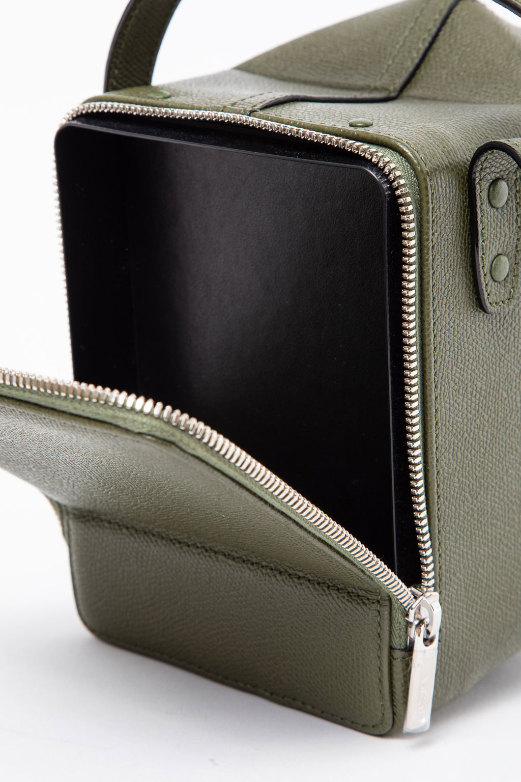 Valextra Calf Leather Tric Trac Bag With Strap Green